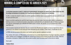 Annulation des cours du Tarbes Pyrénées Judo